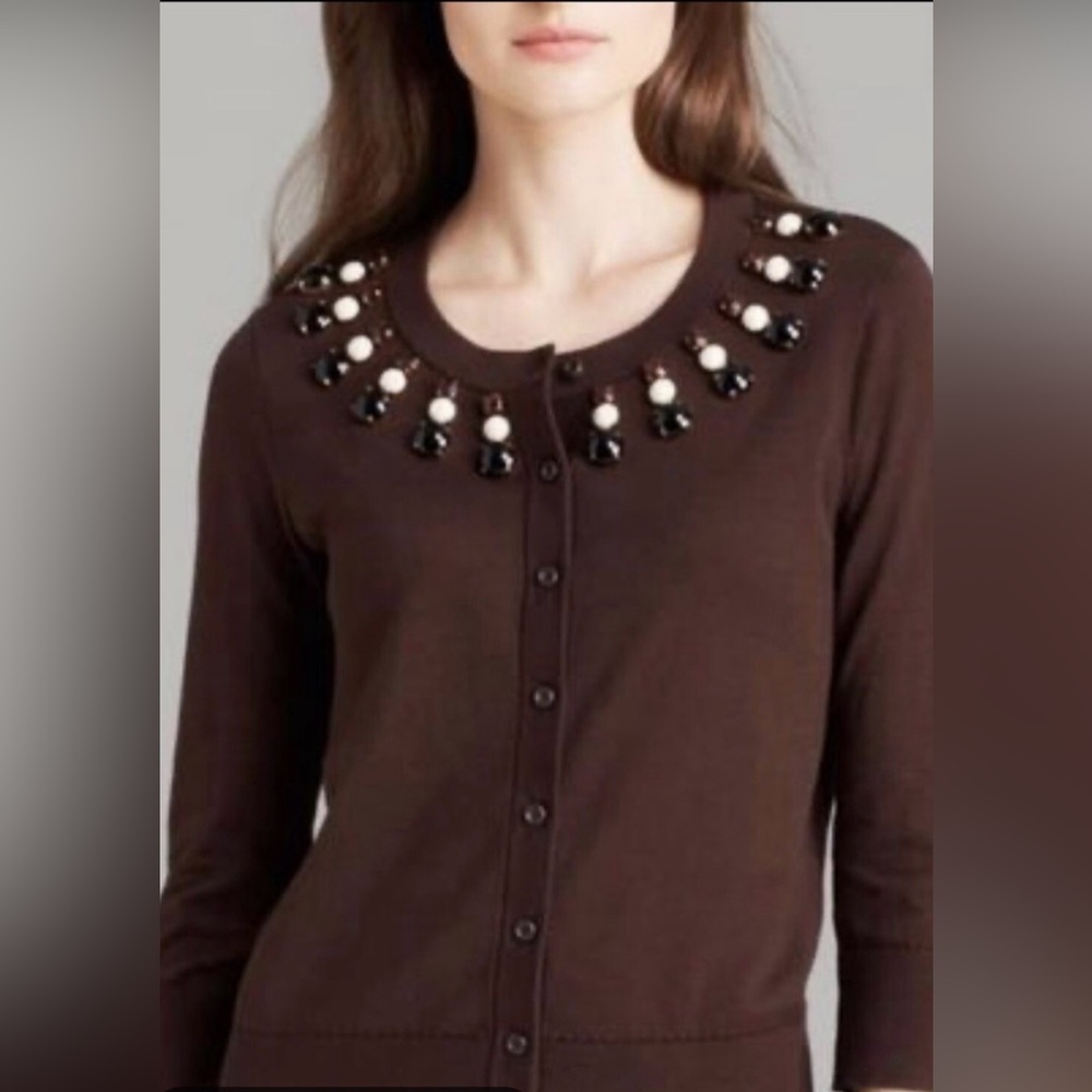 Kate Spade Live Colorfully Rio Dejaneiro inspired Beaded Sweater Brown Size XS